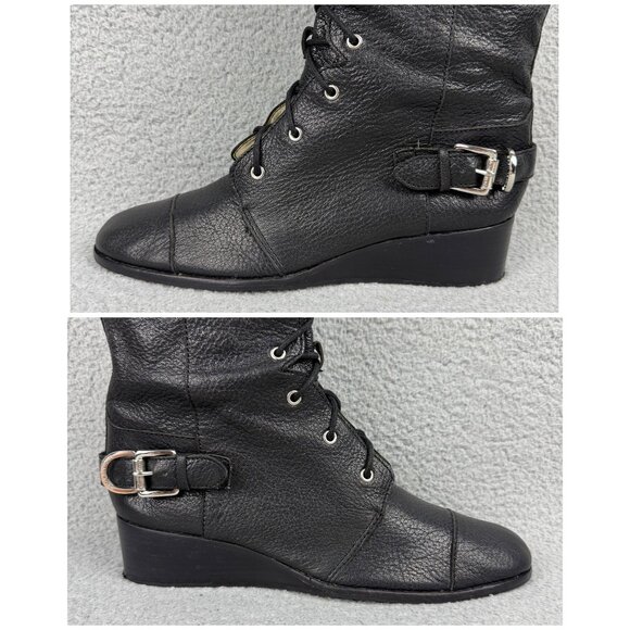 Michael Kors Boots Womens 9.5 Shoes Black Woodley Wedge Combat Moto Biker Calf - Picture 11 of 14